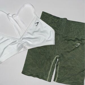 Gymshark Adapt Safari Greens Shorts and Minimal bra Bundle